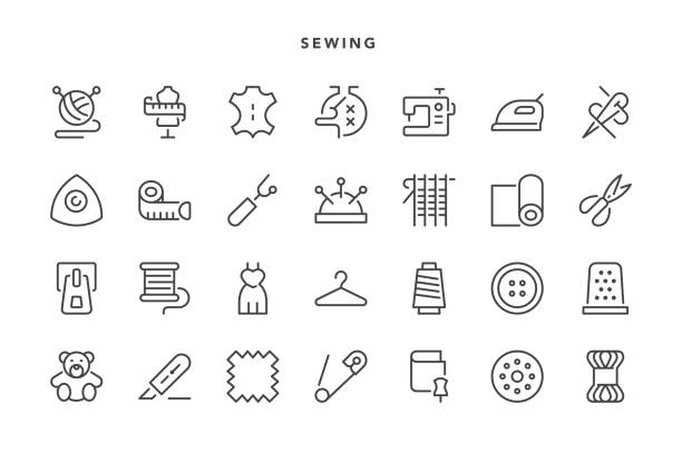 ilustrações, clipart, desenhos animados e ícones de ícones de costura - needle craft tailor sewing