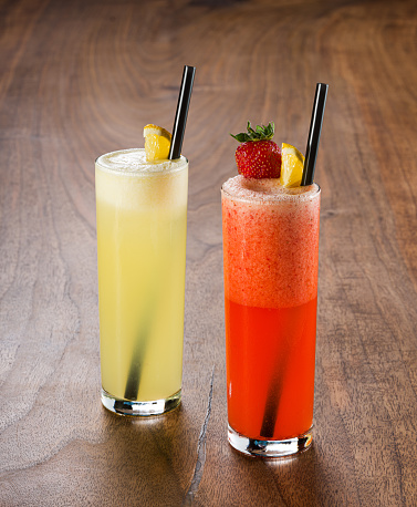 Fresh Summer Cocktails on natural wooden table