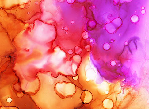 Light abstract background with transparent alcohol ink spots.  Hand-drawn illustration.