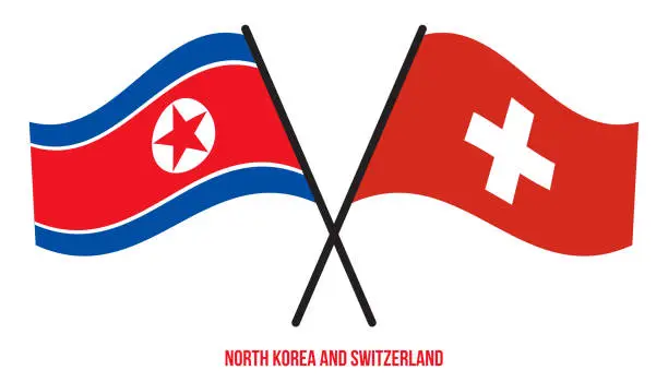 Vector illustration of North Korea and Switzerland Flags Crossed And Waving Flat Style. Official Proportion. Correct Colors