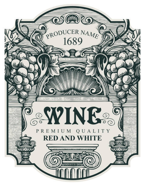 ilustrações de stock, clip art, desenhos animados e ícones de hand drawn wine label with a bunch of grapes - red wine