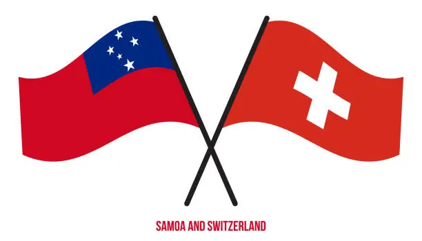 Vector illustration of Samoa and Switzerland Flags Crossed And Waving Flat Style. Official Proportion. Correct Colors.