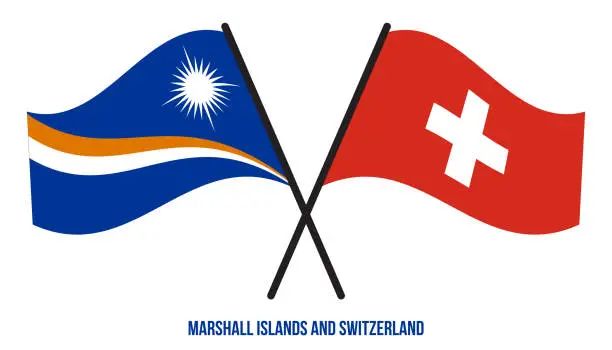 Vector illustration of Marshall Islands and Switzerland Flags Crossed Flat Style. Official Proportion. Correct Colors