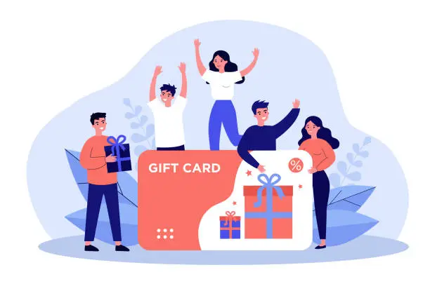 Vector illustration of Customers getting gift card
