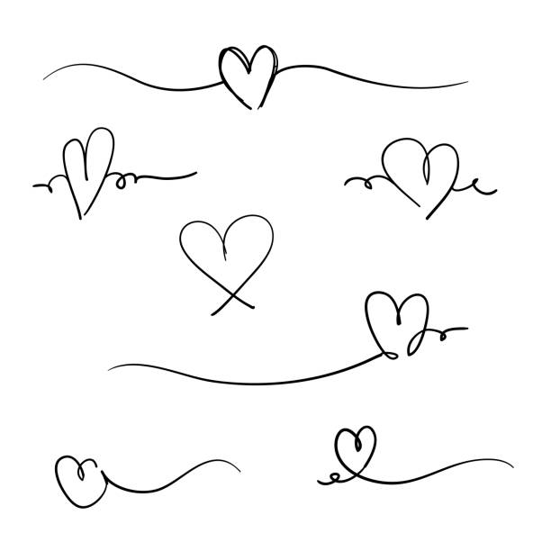 drawn of Continuous line drawing of love sign with heart embrace minimalism design on white background doodle drawn of Continuous line drawing of love sign with heart embrace minimalism design on white background doodle black and white heart stock illustrations