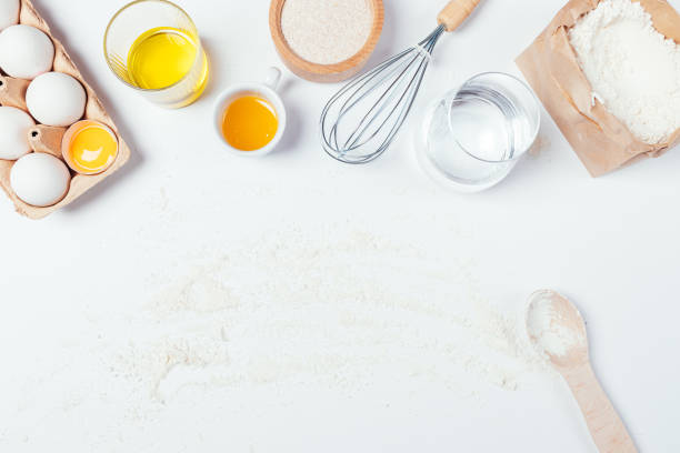 istock Flat lay homemade baking ingredients and kitchen utensils 1250674720