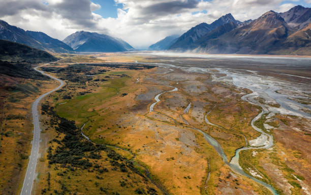 Tasman River delta from above stock photo