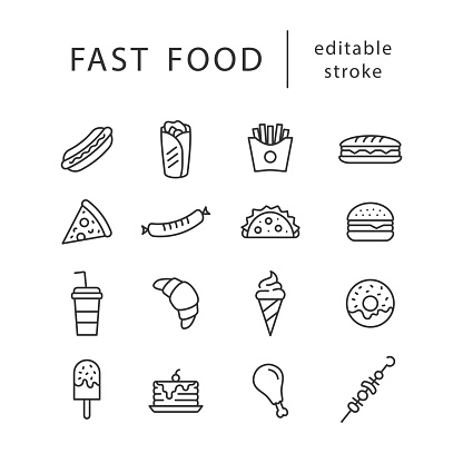 Fast food - line icon set