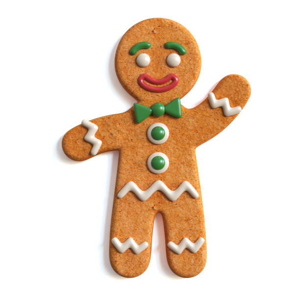 gingerbread hombre 3d renderizado aislado sobre fondo blanco - hombre de jengibre fotografías e imágenes de stock