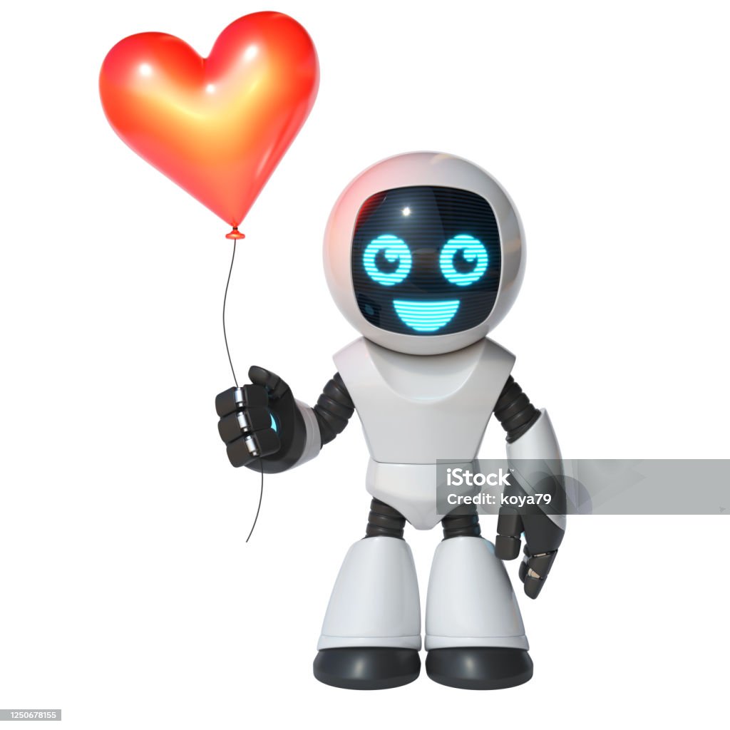 Robot Nhỏ Cầm Quả Bóng Màu Đỏ Hình Trái Tim Kết Xuất 3d Hình ảnh ...
