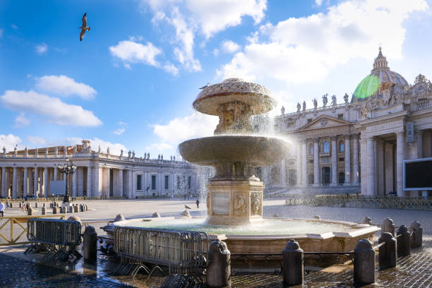 로마 성 베드로 대성당 광장에 있는 베르니니 분수의 갈매기 - statue st peters basilica fountain state of the vatican city 뉴스 사진 이미지