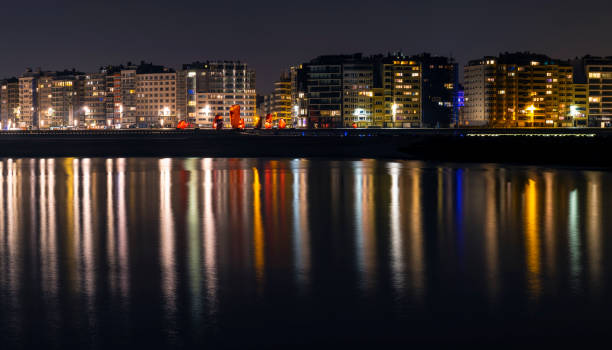 istock Ostend Skyline Panorama at Night, Belgium 1250678417