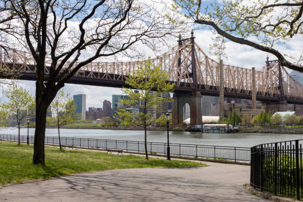 istock Empty Path at Queensbridge Park along the East River with the Queensboro Bridge during Spring in Long Island City Queens New York 1250678683