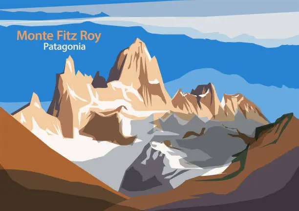 Vector illustration of Monte Fitz Roy is a mountain in Patagonia, on the border between Argentina and Chile