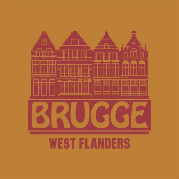 Vector illustration of Market square buildings and the words Brugge, West Flanders, written inside