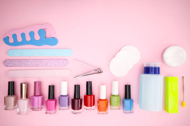 istock Nail and manicure accessories on pastel pink background. 1250681853