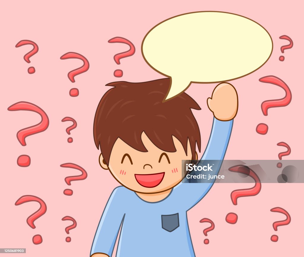 Cậu Bé Giơ Tay Với Bài Phát Biểu Bong Bóng Với Nhiều Câu Hỏi Để ...
