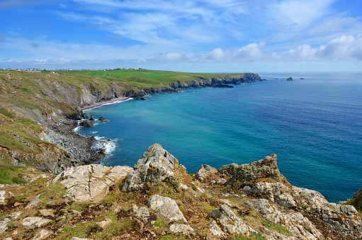 View of the Cornish coast at Kynance Cove, on the Lizard Peninsula, UK