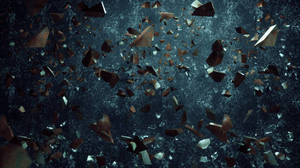 Rock stone and glass broken splash explosion isolated on dirty background