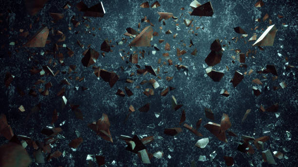 rock stone and glass broken splash explosion isolated on dirty background - broken stones imagens e fotografias de stock