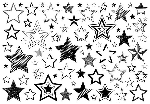 gwiazdy - illustration and painting black drawing clip art stock illustrations