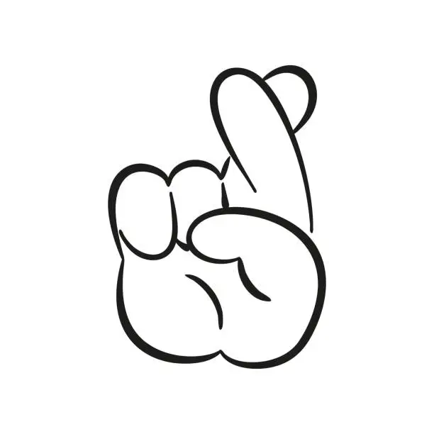 Vector illustration of Lie or on luck cartoon gesture with two fingers crossed.