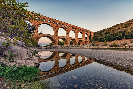 Segovia, Spain - Oct 31, 2023: Roman aqueduct of Segovia on sunny day afternoon.