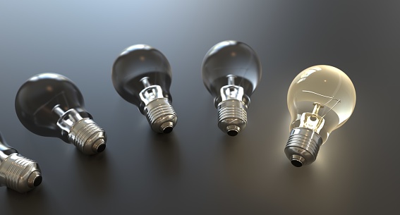 Standout, different, unique, lightbulb, idea, innovative
