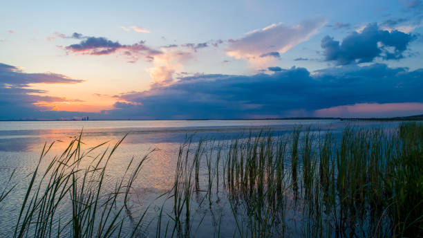Mobile Bay Summer Sunset Alabama Gulf Coast sunset on the eastern shore of Mobile Bay mobile bay stock pictures, royalty-free photos & images