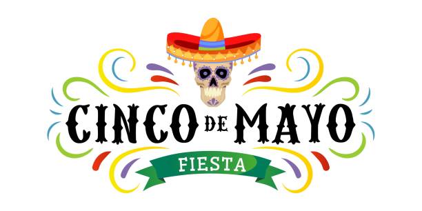 illustrazioni stock, clip art, cartoni animati e icone di tendenza di biglietto d'auguri vettoriale cinco de mayo con scull, cappello tradizionale messicano ed elementi fiorenti. 5 maggio biglietto d'auguri colorato per le vacanze messicane. illustrazione vettoriale - sombrero hat mexican culture isolated