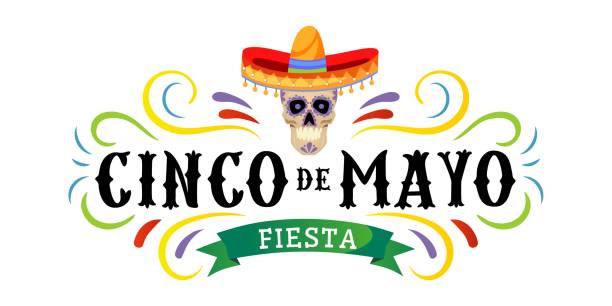 синко де майо вектор поздравительная открытка с черепом, традиционные мексиканские шляпы и процветать элементов. 5 мая мексиканский праздн - mexico stock illustrations