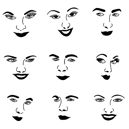 Illustration Of Simple Facial Features Human Face Silhouette Icon Set ...