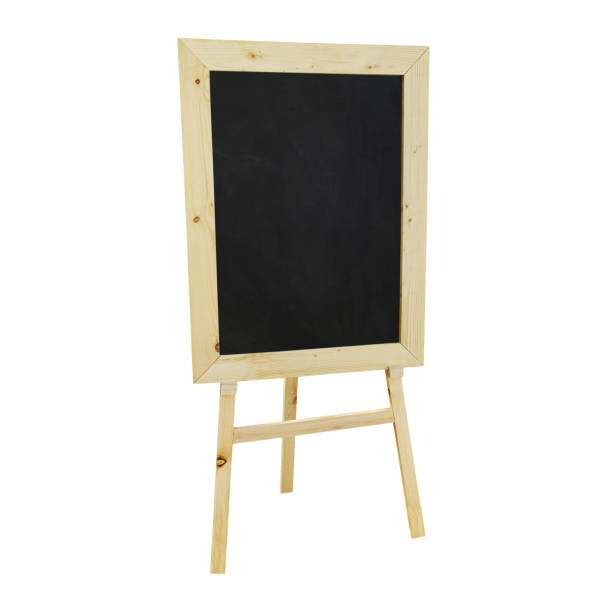 istock Blank Chalk Board with Wooden Frame  Street Stand, Restaurant Menu Easel Isolated on White Background 1250700106