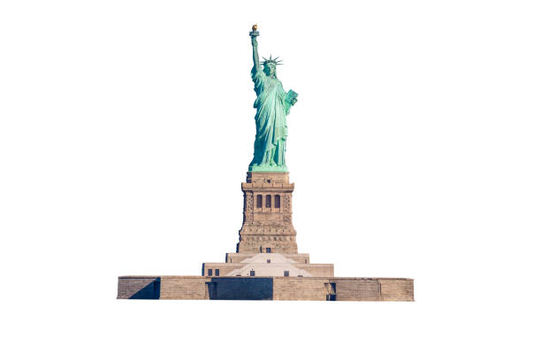 estatua de la libertad aislada en blanco, nueva york, estados unidos. - statue liberty statue of liberty new york city fotografías e imágenes de stock