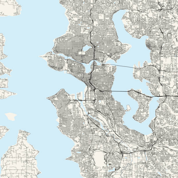 Seattle, Washington Vector Map Topographic / Road map of Seattle, WA. Original map data is public domain sourced from www.census.gov/ washington state line art stock illustrations