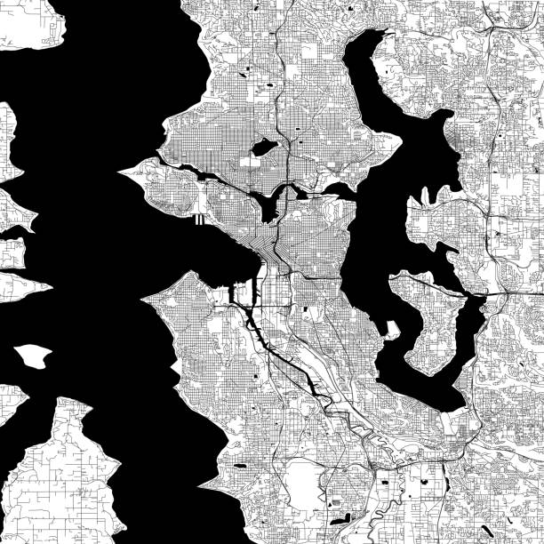 ilustraciones, imágenes clip art, dibujos animados e iconos de stock de mapa de vectores de seattle, washington - condado de king