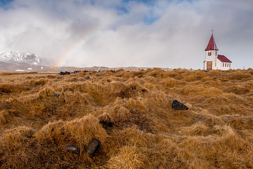 Small and beautiful Hellnar church in Snaefellsnes peninsula at Western Iceland.