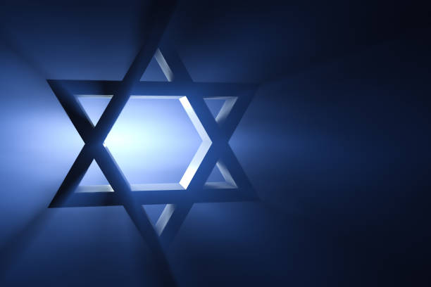 star of david. blue spotlight in background. - judaismo imagens e fotografias de stock