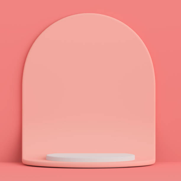 istock Background, mock up scene geometry shape frame for product display and presentation, 3d rendering illustration peach color 1250716163