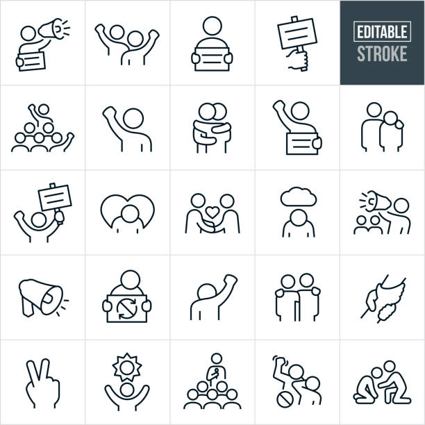 ilustrações de stock, clip art, desenhos animados e ícones de protest and demonstration thin line icons - editable stroke - protests human rights