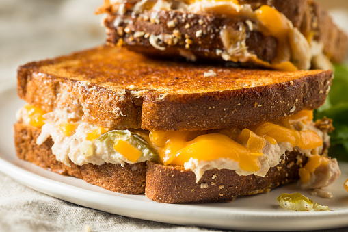 Homemade Toasted Tuna Melt Sandwich with Cheese