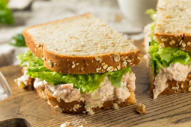 sanduíche de salada de atum fresco caseiro - tuna salad sandwich - fotografias e filmes do acervo