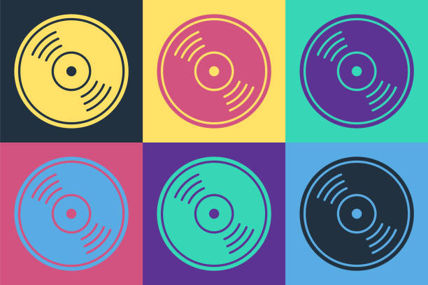 pop-art vinyl ikona dysku izolowane na tle kolorów. ilustracja wektorowa - record turntable disc jockey pop art stock illustrations