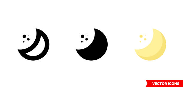 Half moon icon of 3 types. Isolated vector sign symbol Half moon icon of 3 types color, black and white, outline. Isolated vector sign symbol. half moon stock illustrations