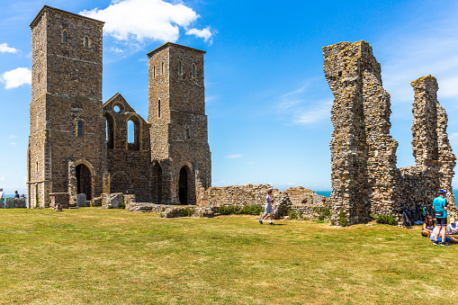 Shot on 13 June 2020. The twin towers of the medieval church at Reculver in Kent, UK
