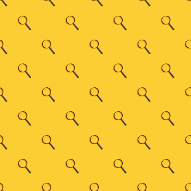 magnifying glass seamless pattern over yellow background. analysis and study minimal concept. backdrop for design.