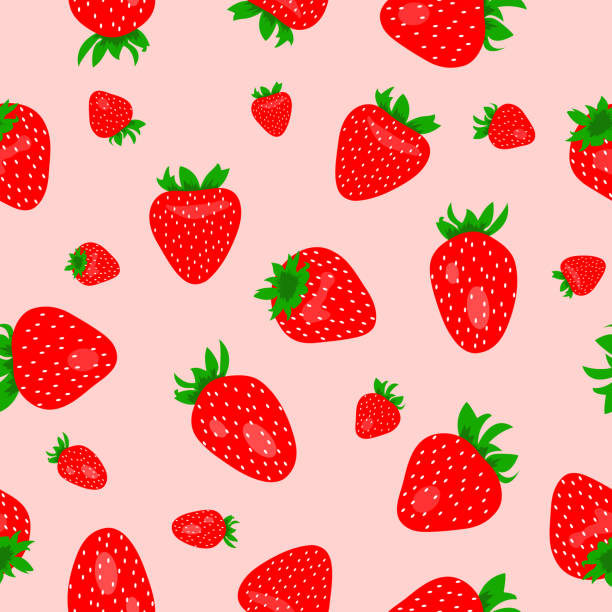 Seamless pink pattern with red strawberries vector art illustration