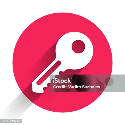 istock White Key icon isolated with long shadow. Red circle button. Vector Illustration 1250724789