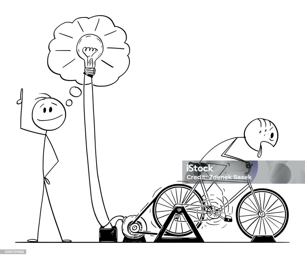 Vector Cartoon Illustration Of Man Or Businessman Taking Credit Idea Or  Innovation Powered By Another Employee On Bicycle Electric Power Generator  Stock Illustration - Download Image Now - iStock