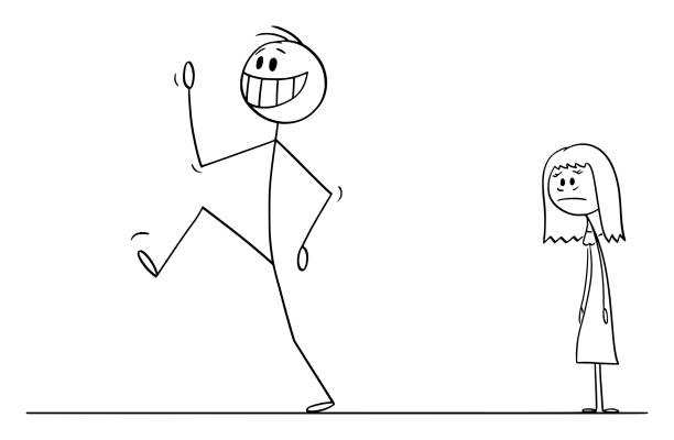ilustrações de stock, clip art, desenhos animados e ícones de vector cartoon illustration of happy smiling man leaving sad woman in background - despair depression adult boyfriend